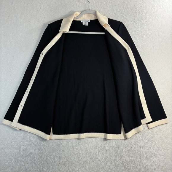 St John Sport Cardigan Women 6 Black Wool Vintage Shoulder Pad Prep Sweater USA - Picture 2 of 8